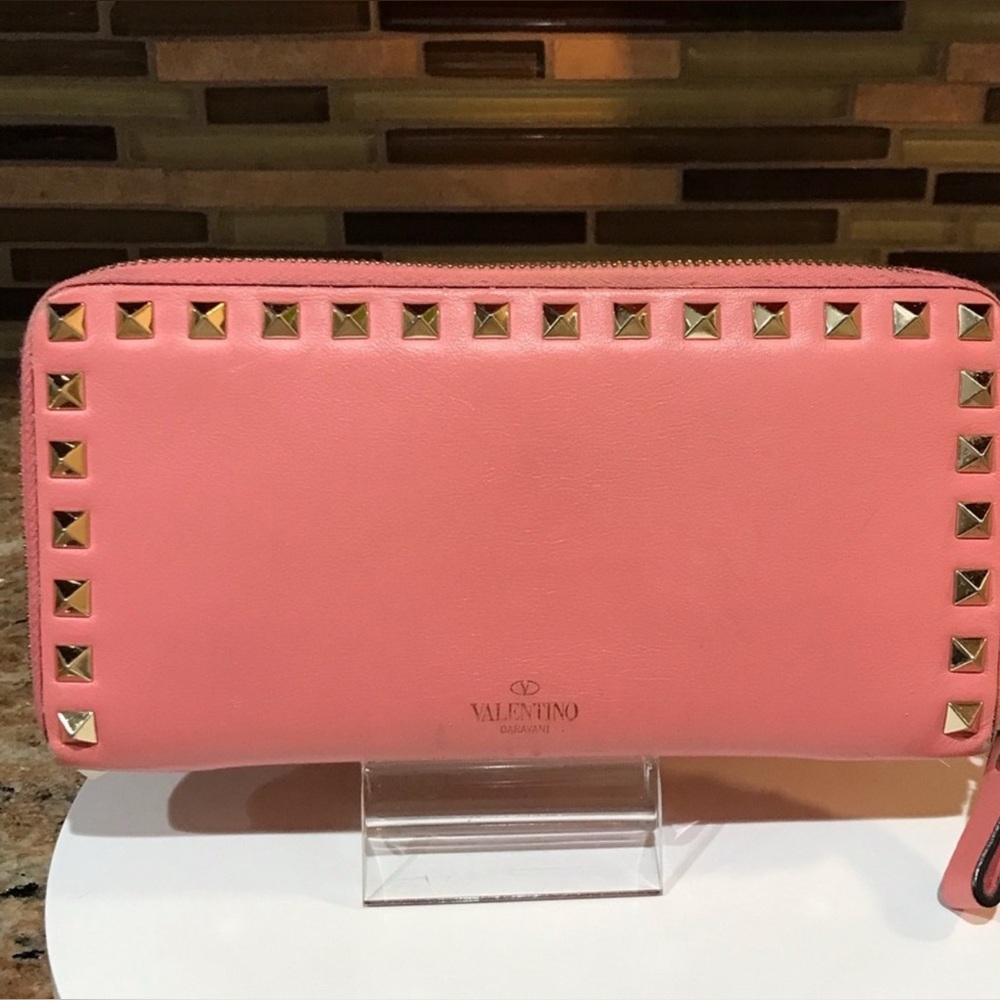 Valentino Rockstud Wallet Pink Gold Authentic